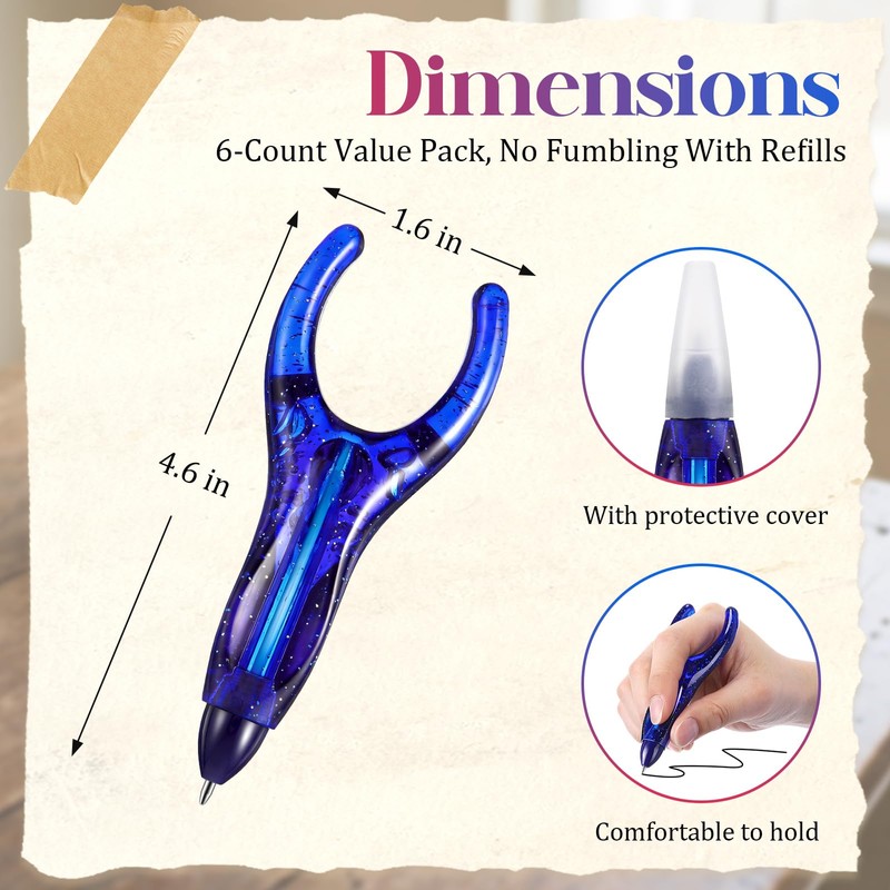 HappyAlley 6 Pack Ergonomic Pen, Ballpoint Pens for Arthritic Hands