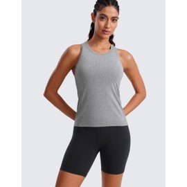 CRZ YOGA Seamless Womens Breathable Workout Tank Tops Racerback High Neck Sleeveless Running Athletic Shirts Slate Grey Marl X-Small