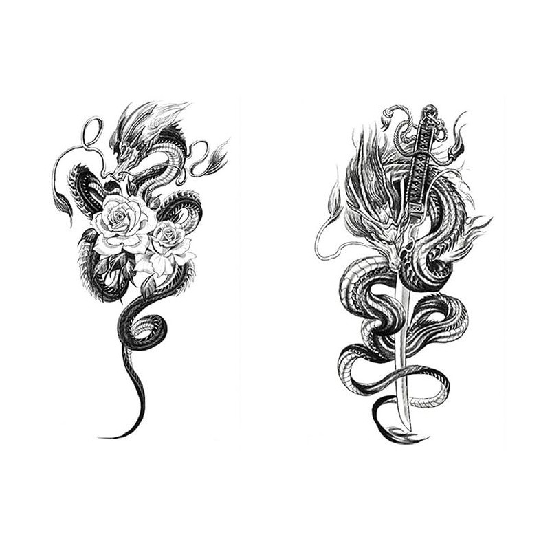 XQB136 138 Temporary Dragon Tattoo Arm Tattoos 2 Sheets