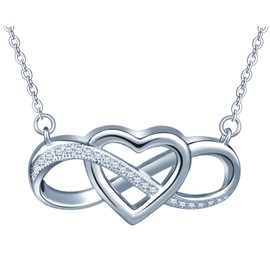 Unendlich U Elegant Herz Unendlichkeit Symbol Damen Halskette 925 Sterling Silber Zirkonia Anhänger Verstellbare Kette, Silber
