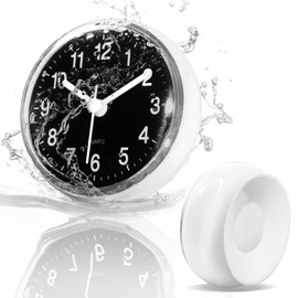 Betus Waterproof Bathroom Shower Clock with Large Suction Cup - Silent, Water Proof, Battery Operated Wall Clock for Toilet, Kitchen, Bedroom (Black)