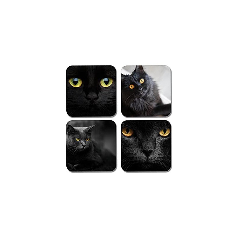4 x Square Black Cat Coasters - Animals Pets Cats