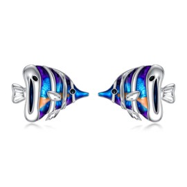 Seiyang Tropical Fish Earrings 925 Sterling Silver Fish Stud Earrings Marine Animal Stud Earrings Beach Gifts Fish Jewellery for Women