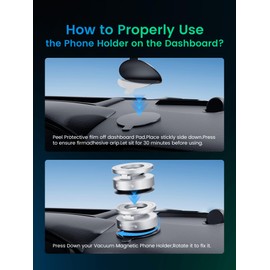 Vacuum Magnetic Phone Holder for MagSafe,Foldable Metal Suction Cup Phone Mount,360° Rotatable Phone Mount for All Smartphones & All Car Models-Silver