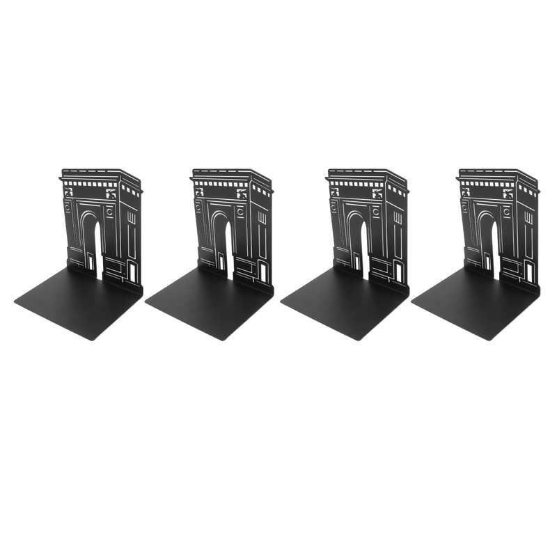 4 Pcs Metal Bookends Anti Slip Exquisite Unique Design Black
