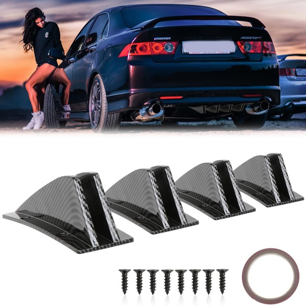 JMTBNO 4pcs Carbon Fiber Curved Shape Rear Bumper Diffuser Universal