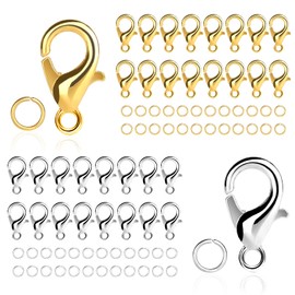 Chain Clasp, Pack of 100 Bracelet Clasps with 200 Jump Rings, Chain Clasps, Jewellery Clasp, Lobster Clasp, Clasps for Jewellery Making (Gold/Silver)