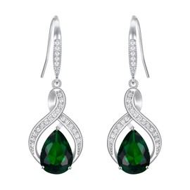 EVER FAITH Full CZ Bridal Twist 8-shaped Infinity Teardrop Hook Dangle Earrings Green Silver-Tone