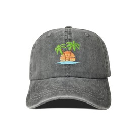 Hepandy Embroidered Palm Tree Hats, Washed Grey Baseball Caps Beach Sun Hat for Men Women Girl, Embroidery Snapback Hat Ourdoor Summer Dad Hat