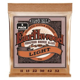 Earthwood Light Phosphor Bronze Acoustic Guitar Strings 3 Pack, 11-52