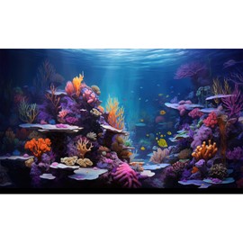Underwater Aquarium Background Vibrant Coral Reef and Tropical Fish Groups Sunbeams Terrarium Background Decorations Ocean Waters Fish Tank Backdrop Poster Wallpaper Decorations Vinyl 24x16in