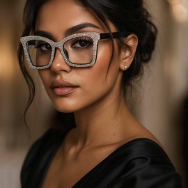 ICARA Oversized Square Women Presbyopia Reader Diamond Rhinestone Glasses Ladies Bling reading Glasses (White, 0, x)