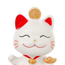 Maneki Neko Statue - Cute Shaking Head Money Lucky Cat, Caishen Cat, Wealth Cat Figurine