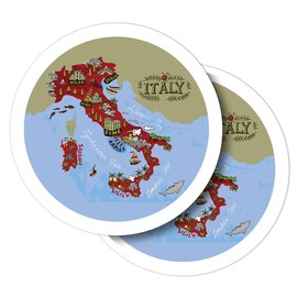 Vinyl Round Stickers (Set of 2) 10cm - Italy Italian Rome Map Travel Adventure for Laptops, Tablets, Luggage, Scrap Booking, Fridges #58719