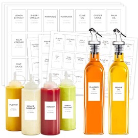 Oils, Vinegars and Condiments Labels for Bottles, Prefdo 126 PCS Minimalist Water & Oil Resistant Oil Dispenser Label Stickers Preprinted for Kitchen Pantry Organization