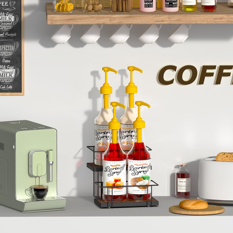 Alyoen Coffee Syrup Rack Organizer, 4 Bottles Syrup Holder Stand