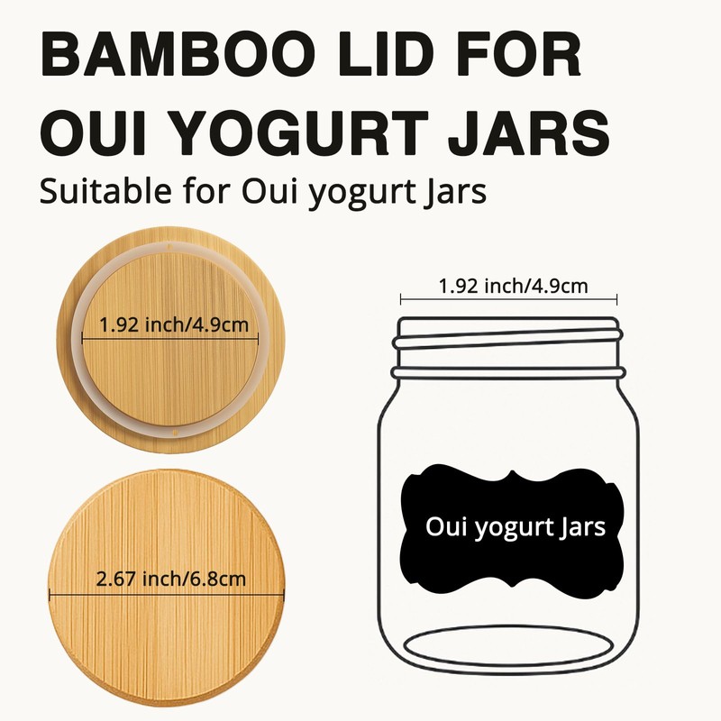 6 Pack Oui Yogurt Jar Lids, Natural Bamboo Wooden Oui