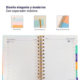Bluelander Agenda 2026, Organizador Diario, Semanal y Mensual, Pestañas de Enero a Diciembre 2026, Tamaño A5 (20.9 * 15.2 cm), Pasta Dura con Espiral,