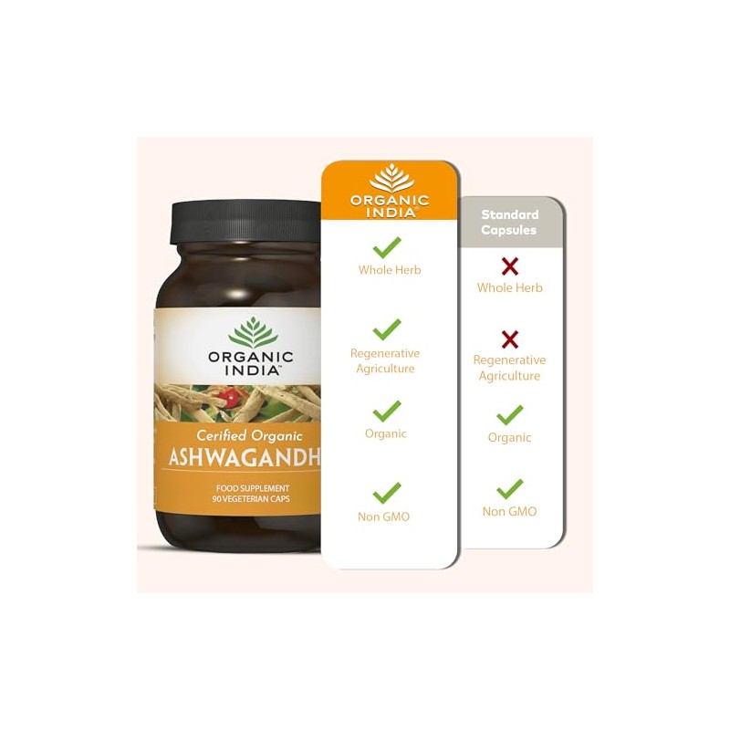 Organic India Ashwagandha Root Ayurvedic Herbal Supplement, 90 Capsules