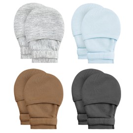 Yoofoss Baby Mittens 0-3 Months Newborn Mittens No Scratch Muslin Cotton Baby Gloves for Infant Boys and Girls, Adjustable Soft Breathable(Light grey+blue+brown+gray)