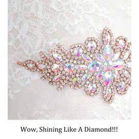Pardecor Crystal Belt Wedding Rhinestone Applique Glitter Dress Belts Beaded Bridal Sash Wedding Belt Bridal Belt Rhinestone belt for formal dress (AB rose gold, 1)