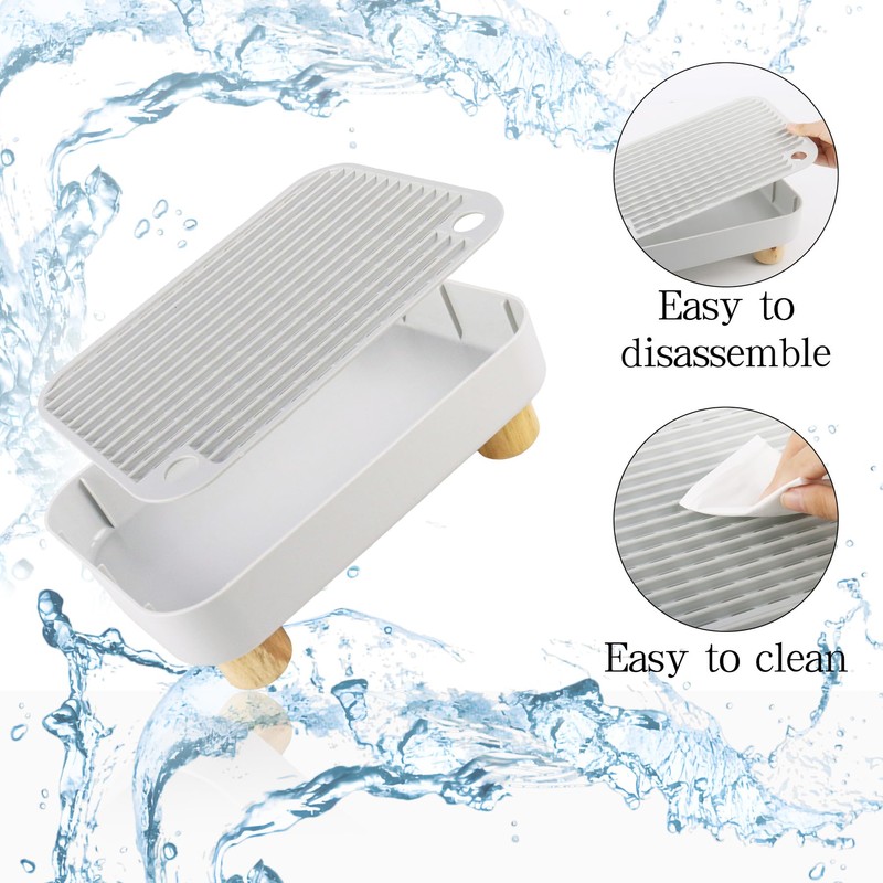 Dmnnlp Litter Box Step, Cat Litter Catcher with Wooden Base