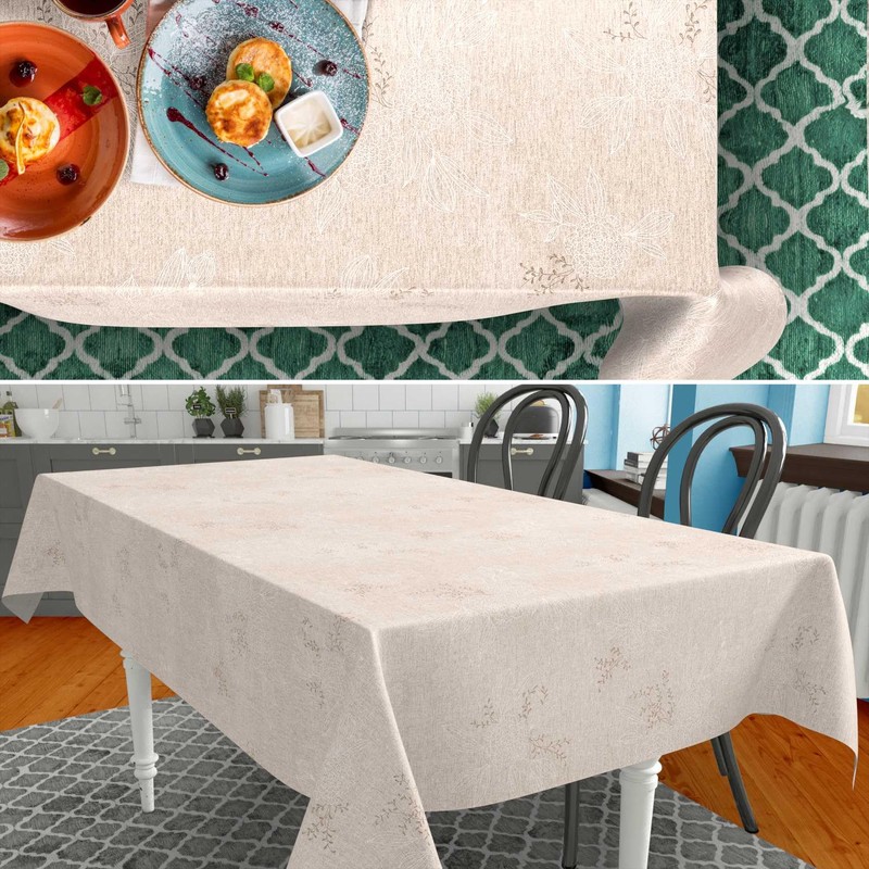 Japondi Beige Oval Fabric Tablecloth Cotton Polyester Fabric Washable Easy