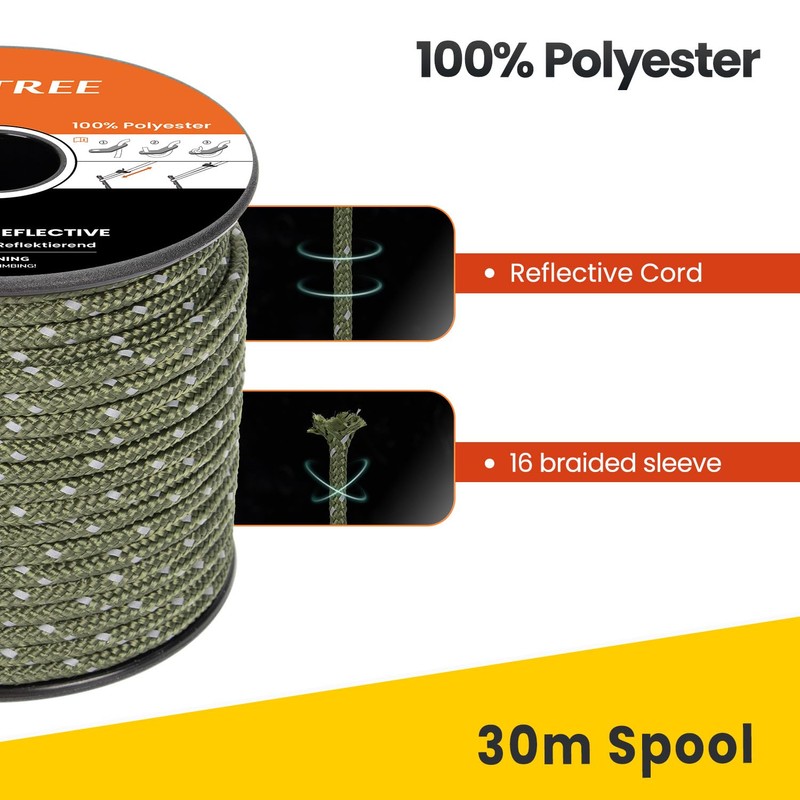 BROTREE Guy Ropes Camping 30 m Tent Cord with 6