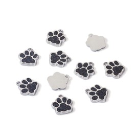 PandaHall 10pcs Cat Dog Paw Print Charms Pendant Alloy Enamel Puppy Kitten Bear Animal Footprint Dangle Charms Beads with Glitter Powder for DIY Jewelry Making, Black