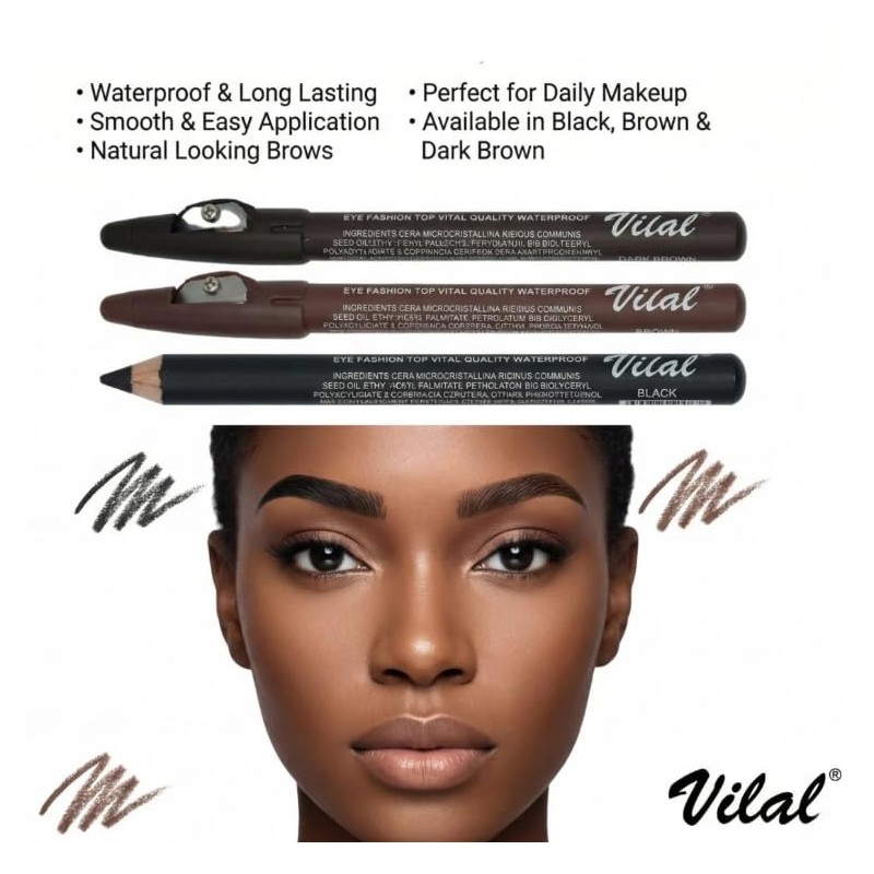 Fat Waterproof Eyebrow Pencil with Built-in Sharpener – Smudge-Proof, Natural