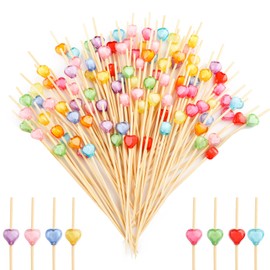 Bekeify Cocktail Stick Pack of 200 Wooden Cocktail Picks Mixed Colours 12 cm Natural Wood Skewers Cocktail Sticks Finger Food Skewers Toothpicks for Sandwiches Drinks Summer Luau Party Accessories