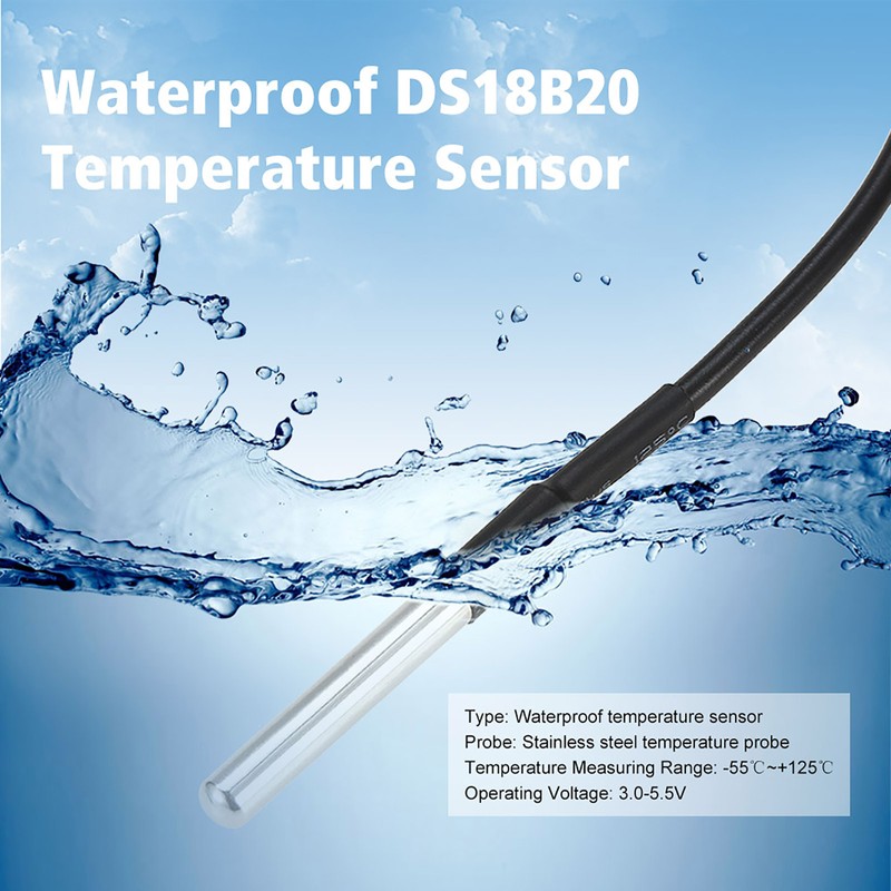 Water Resistant Temperature Sensor with Stainless Steel Probe for Home
