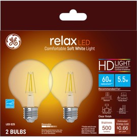 GE Relax LED Light Bulbs, 60 Watt, Soft White, G25 Globe Bulbs, Medium Base (2 Pack)