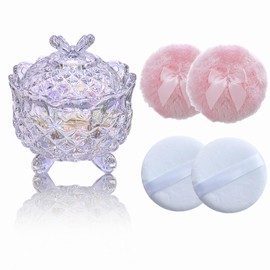 Qopoto 5 Pieces Large Body Powder Puff and Powder Container, Crystal Case for Dust Puff, Powder applicator with Box for Face and Body (Glitter, Butterfly)