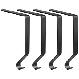 4 Pcs Black Christmas Stocking Holders for Fireplace Mantle Staircase Non-Slip Metal Xmas Stocking Ornament Hooks Hangers for Home Christmas Party Decorations