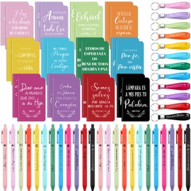 Epakh 72 Pcs Spanish Christian Gifts Bulk Religious Notebooks Ballpoint Pens Bible Verse Keychain Spanish Bible Gifts with Inspirational Scripture for Women Men Sunday Church Party Favors(Multicolor)