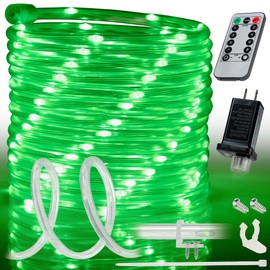 WYZworks 100ft Green LED Outside Rope Light - 8 Modes, Waterproof Permanent Outdoor Accent Lighting w/Remote, Flexible Clear Tube, ETL Certified, Exterior Christmas Patio Palm Tree Yard Ambient
