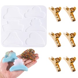 Hair Claw Clip Resin Mould,Silicone Epoxy Resin Mold Hairpin Grab Clip Casting Molds with 6pcs Gold Hair Clip Accessories for Jewellery Making DIY Crafts