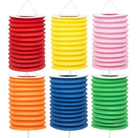 Boland - Paper Lantern Plain 12 Pieces 6 Assorted Colours Pull Lantern Red Yellow Pink Green Orange Blue Lantern Birthday Lantern Train Garden Party Hanging Decoration