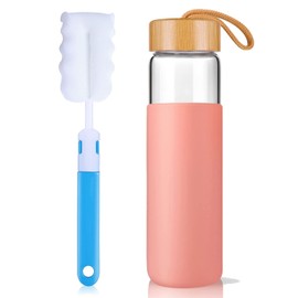 Yomious 20 Oz Borosilicate Glass Water Bottles with Silicone Sleeve BPA Free, Dishwasher Safe - Reusable Clear Glass Drinking with Leak Proof Bamboo Lid | Perfect Gym Water Bottles for Men & Women