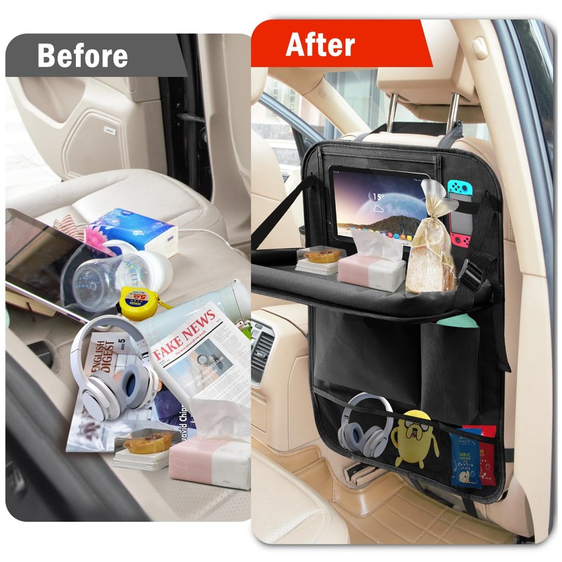 Zecirl 2Pack Car Backseat Organizer with Foldable Table Tray,6 Storage