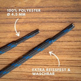 LaceHype 2 Pairs - Premium Round Shoelaces (Diameter 4.5 mm) for Work Shoes, Boots, Outdoor Shoes and Sports Shoes, Tear-Resistant Shoelaces, Replacement Shoelaces Made of Polyester (Dark Grey/Blue, 180)