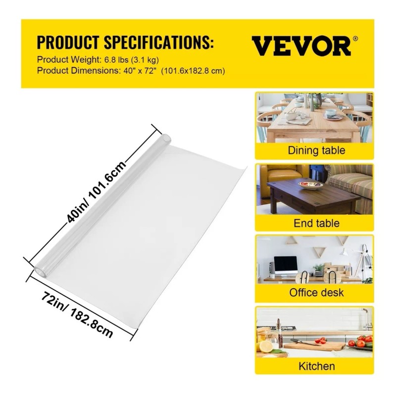 Vevor Mantel Transparente Protector De Mesa Pvc 40x72 PuLG
