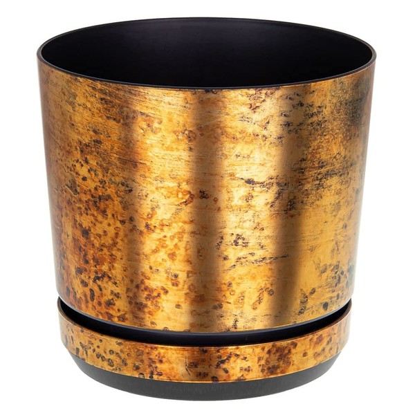 KORAD Rust effect plastic round indoor flowerpot with saucer and