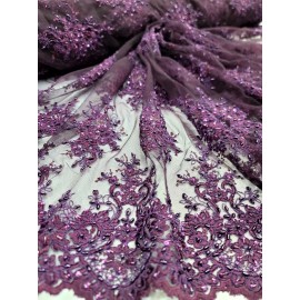 divastyletextiles Purple  Beaded Sequins Embroidery Bridal Lace Fabric 50” W Sold By The Yard