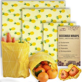 Zelten Beeswax Reusable Food Wraps - (3 Packs, 3 Sizes S,M,L) Plastic and Silicone Free, Eco-friendly Wrap, Wax Paper for Food,Pineapple