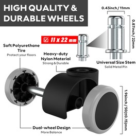 Office Chair Castors Replacement Hard Floor Castors for Gaming Chairs, 11 x 22 mm Wheels for Office Chairs to Protect the Floor, Ideal for Parquet, Laminate, Tiles and Stone Floors, Not for 1KEA (5