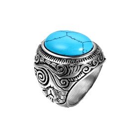 OIDEA Stainless Steel Rings Silver for Men Women Classic Retro Charm Artificial Turquoise Stones Stainless Steel Ring Men's Ring with Engraving, Ring Sizes 54 (17.2) - 76 (24.2), Stainless Steel