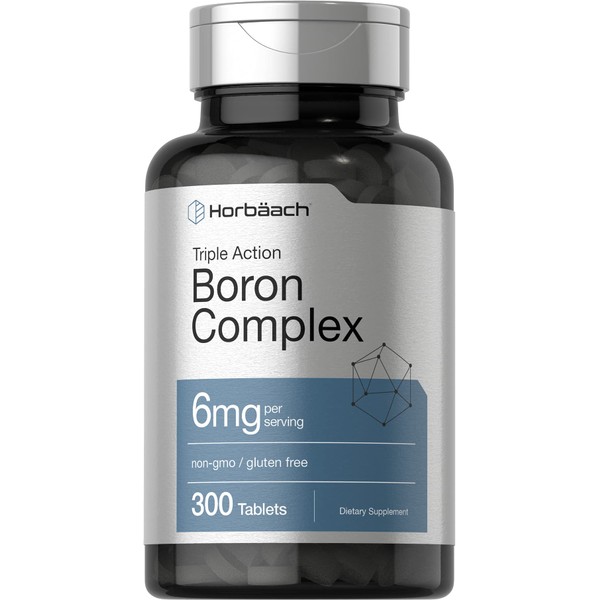 Triple Boron Complex 6 mg Supplement | 300 Tablets | Vegetarian, Non-GMO & Gluten Free | Triple Action Boron Citrate, Boron Glycinate, Boron Asparate | by Horbaach