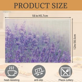 Purple Lavender Placemats Set of 6,Washable Heat Resistant 12×18 Inch Linen Table Mats Flower Weed Place Mats for Party Outdoor Dining Décor